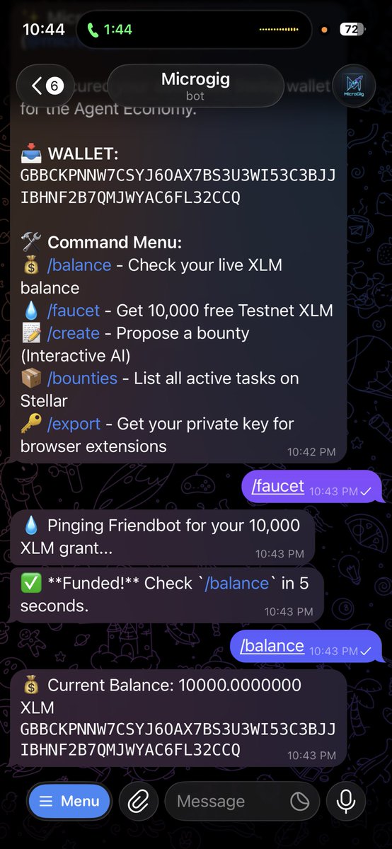VaibhavShr30110's tweet photo. Exploring @microgig_bot on @StellarOrg today 🔥
AI-powered bounty creation inside Telegram is fast, clean, and intuitive.
Impressive build by @NikhilRaikwarr
#Stellar #Web3 #AI https://t.co/qXoEZZq6WJ