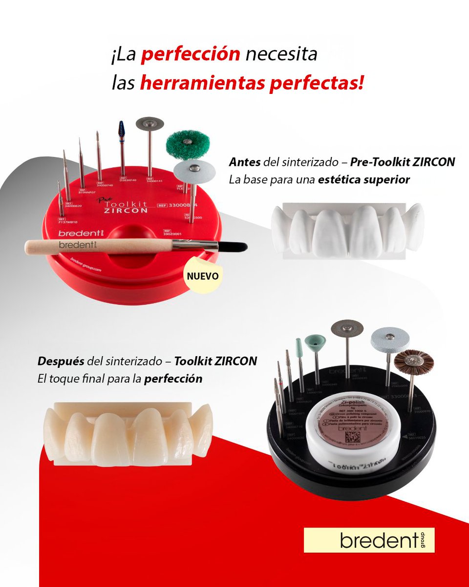 BredentSP's tweet photo. ¿Ya conoces nuestro nuevo bredent Pre-Toolkit Zircon? 👀⁣
⁣
En combinación con nuestro bredent Toolkit Zircon, forma la base ideal para una preparación y acabado eficientes en el trabajo con óxido de zirconio. ¡El dúo perfecto para tu laboratorio! 🎇⁣ https://t.co/Q2oL7DsPoz