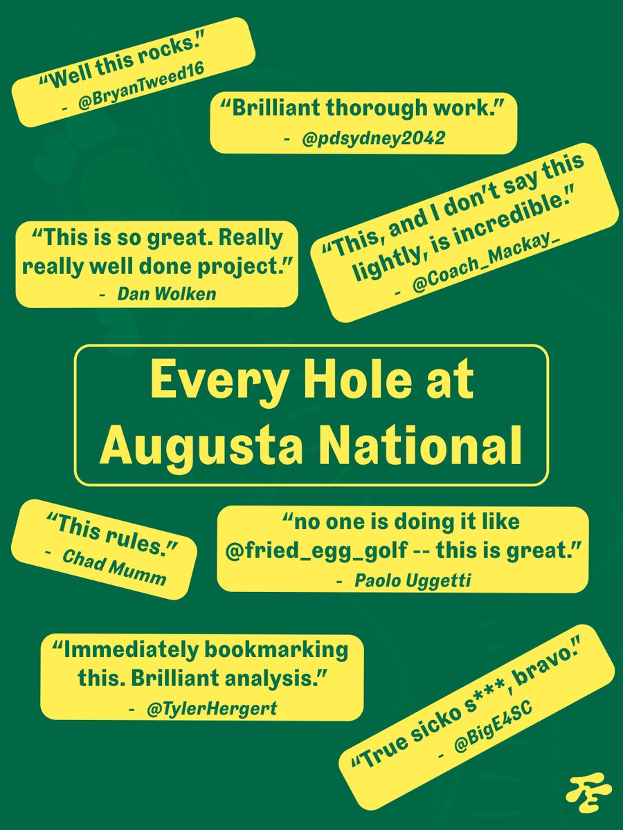 Ahead of this year’s Masters, <a href="/garrett_TFE/">Garrett Morrison</a> and our team worked together to profile every hole at Augusta National.

Here are some of the early reviews.

Explore all 18 holes page-by-page or bounce around with our interactive routing map: thefriedegg.com/articles/maste…