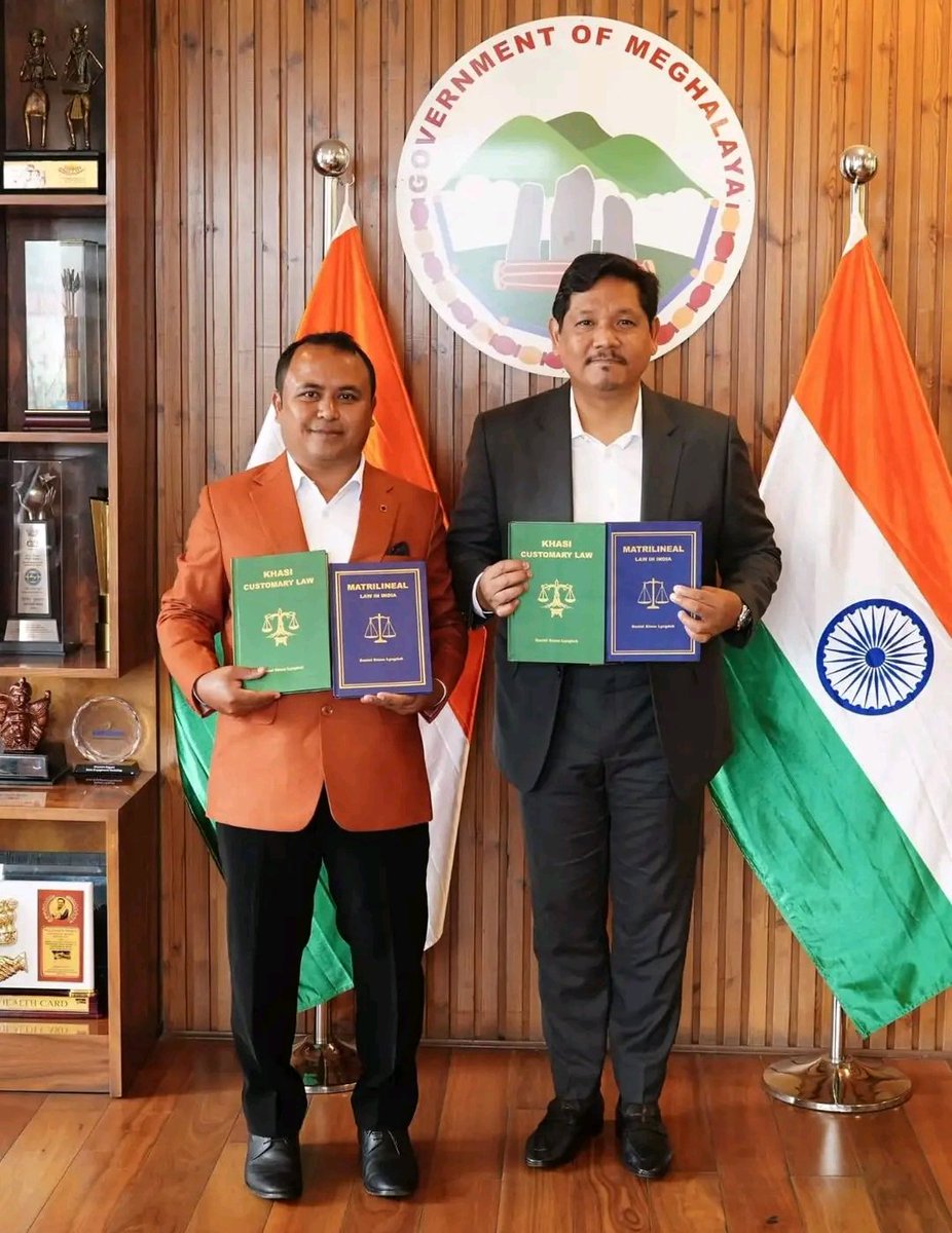 nppmeghalaya's tweet image. CM Conrad K. Sangma released two books by Daniel Stone Lyngdoh titled Matrilineal Law in India and Khasi Customary Law. The moment highlights the value of preserving traditional legal systems and cultural knowledge for future generations.

@SangmaConrad

#BookRelease