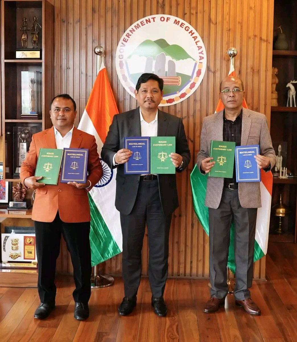 nppmeghalaya's tweet image. CM Conrad K. Sangma released two books by Daniel Stone Lyngdoh titled Matrilineal Law in India and Khasi Customary Law. The moment highlights the value of preserving traditional legal systems and cultural knowledge for future generations.

@SangmaConrad

#BookRelease