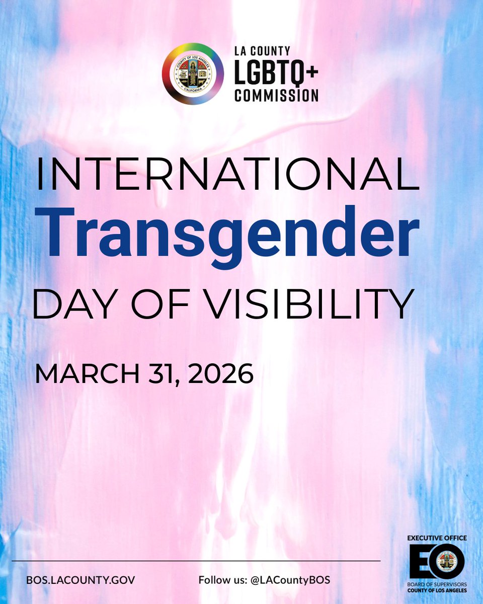 LACountyBOS's tweet image. Happy #TransDayOfVisibility!

Across #LACounty, transgender people bring creativity, leadership, and joy to our communities every day. Today we celebrate that impact—and keep pushing for a County where everyone can live openly, safely, and with pride.