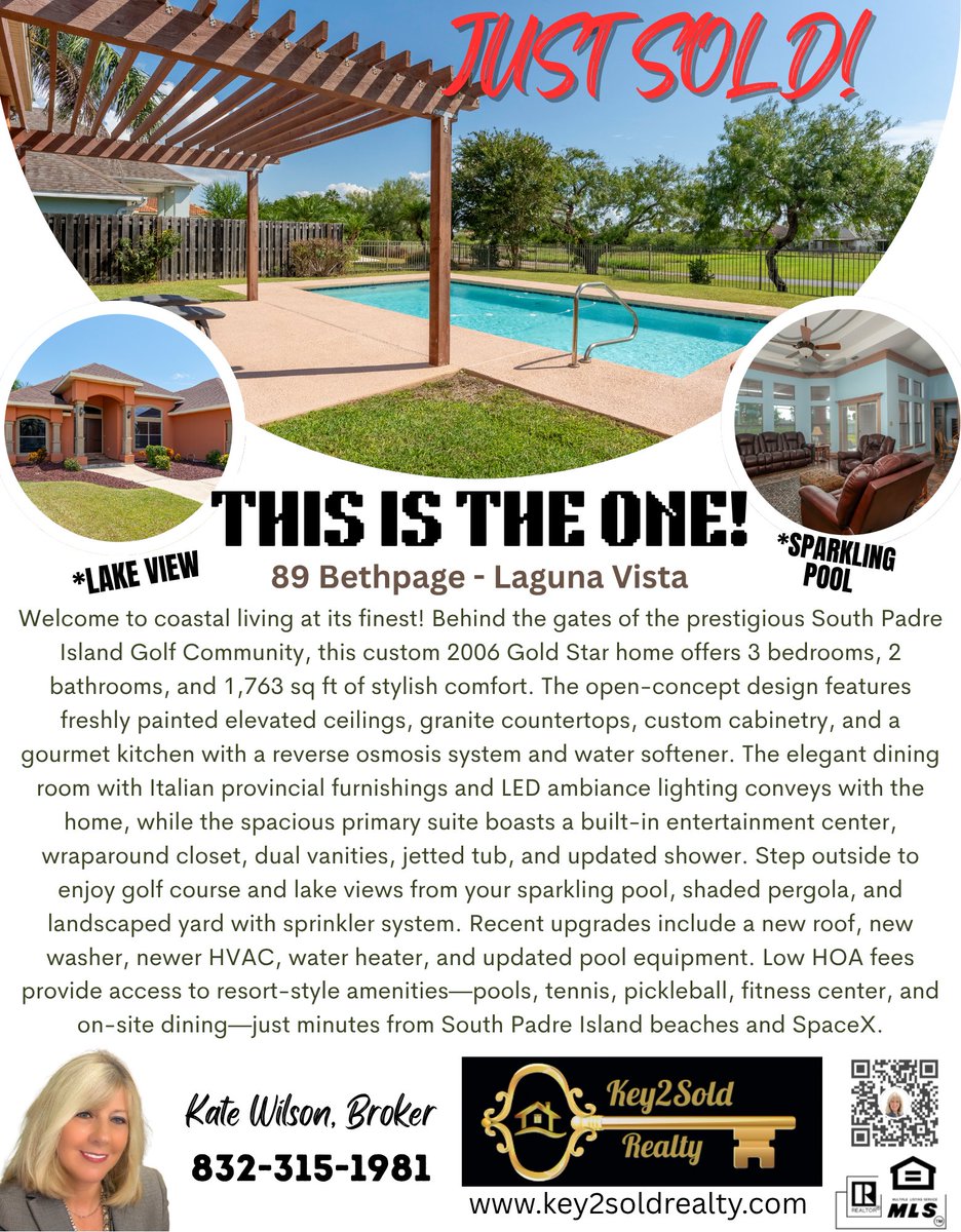 KateSellsSPI's tweet photo. 💥💥Closed &amp; Funded!💥💥
#key2soldrealty #spichamber #LocalAgentsExtraordinaryResults #hometownrealtor #justsold #newadventure #happyclients #golfcourse #waterview #pool #spigc #lagunavista #family #honestyiskey #integritymatters https://t.co/W1LpqH9IOM