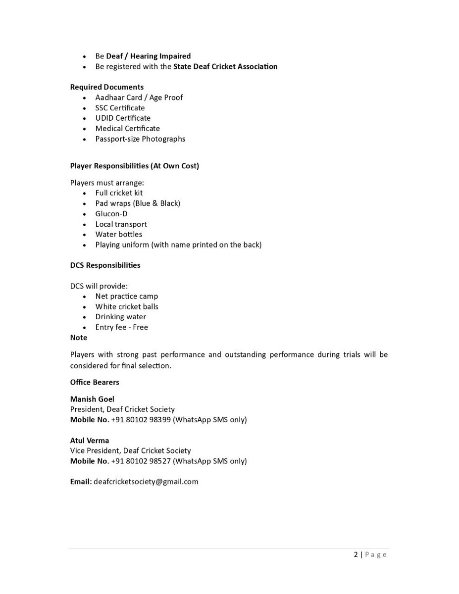 Official_DCSDel's tweet image. Announcement Circular
Selection of Players for Delhi State Deaf Team (U-19)

The Deaf Cricket Society (DCS), Delhi is pleased to announce the selection process for the Delhi State Deaf Team (Under-19) for participation

#IDCA #DDCA #DeafCricket #GovtDelhiSports