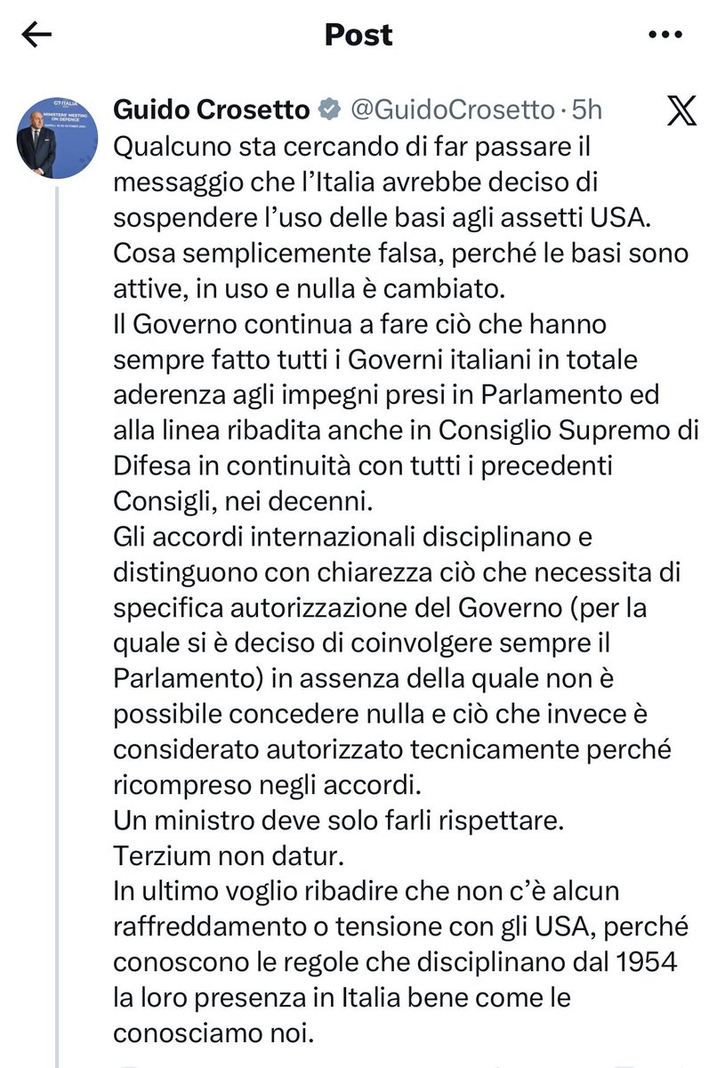 Per un attimo pensammo di rivivere l’epopea di #Sigonella e #Craxi. 
Poi abbiamo capito che l’ha pensato anche #Crosetto🤷‍♂️
