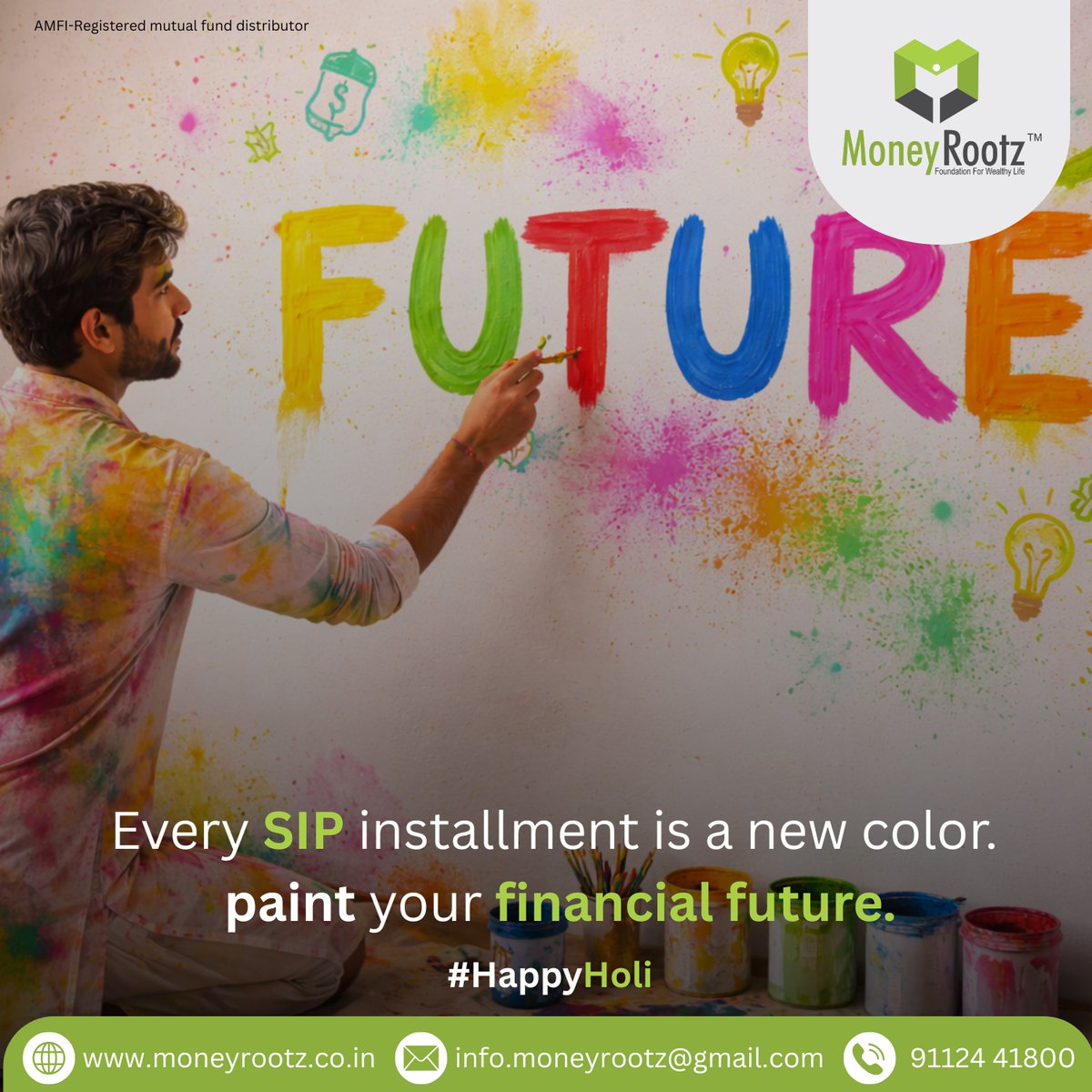 moneyrootzin's tweet image. Just like Holi adds colors to life, disciplined SIPs add strength and growth to your financial future.

#happyholi
#sip
#financialplanning
#smartinvesting
#moneyrootz