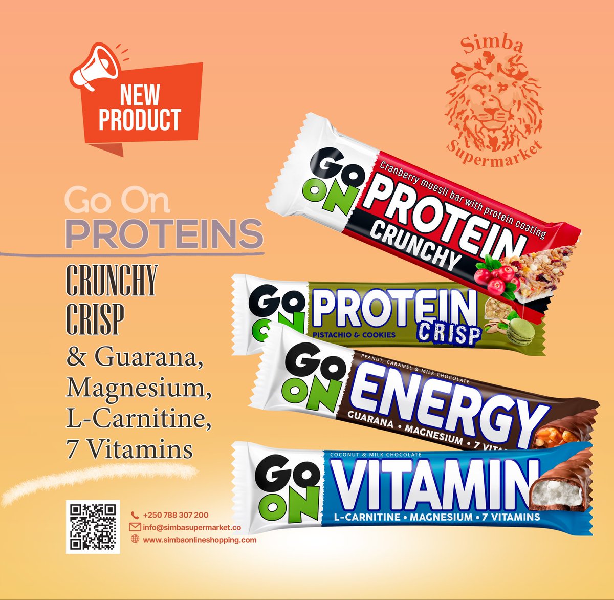 SimbaRwanda's tweet image. Introducing Go On Protein snack bars, made to provide essential nutritional support for energy, recovery, and overall health. 
Get yours now at Simba Supermarket!
#simbasupermarket #healthysnacks #proteinbars #rwanda🇷🇼