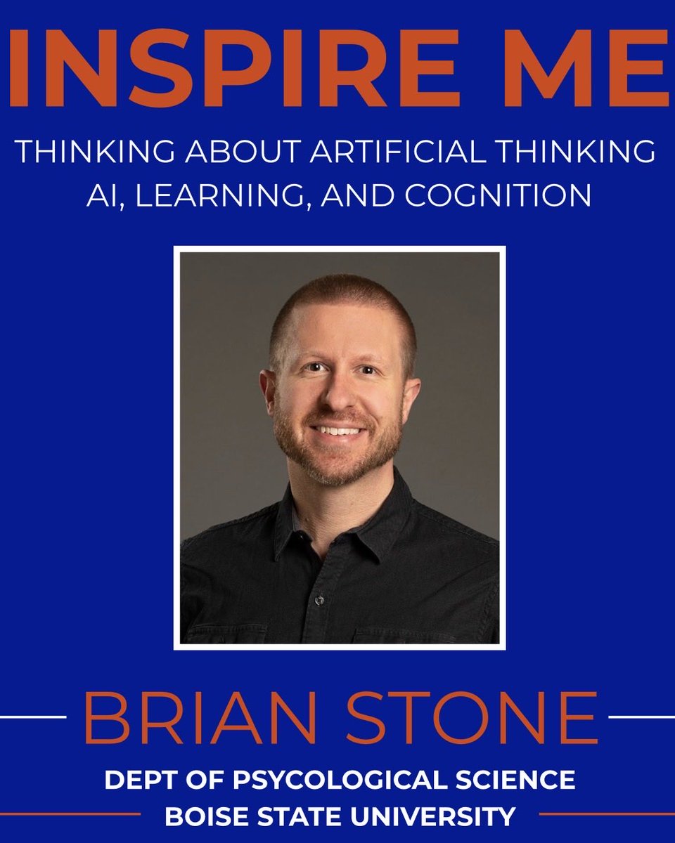 BoiseStateMBE's tweet photo. InspireME Seminar Series: Dr. Stone 🚨

Join us as Dr. Stone dives into the use and perception of AI—from college students to society at large.

📅 Friday, April 3rd
⏰ 12:00–1:00 PM
📍 MCMR106 https://t.co/X6H9KOzXg3