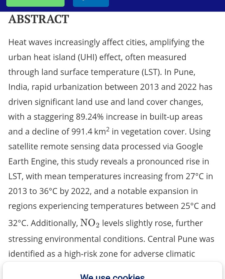 navipeth's tweet image. While the world struggles to limit global warming to 1.5°C,

Pune’s urban heat islands have already driven mean land surface temperature (LST) from #27C (2013) to #36C (2022) — a shocking +#9C rise in just
#9years
(Note, the article says last 8 years.. you know now.. courts