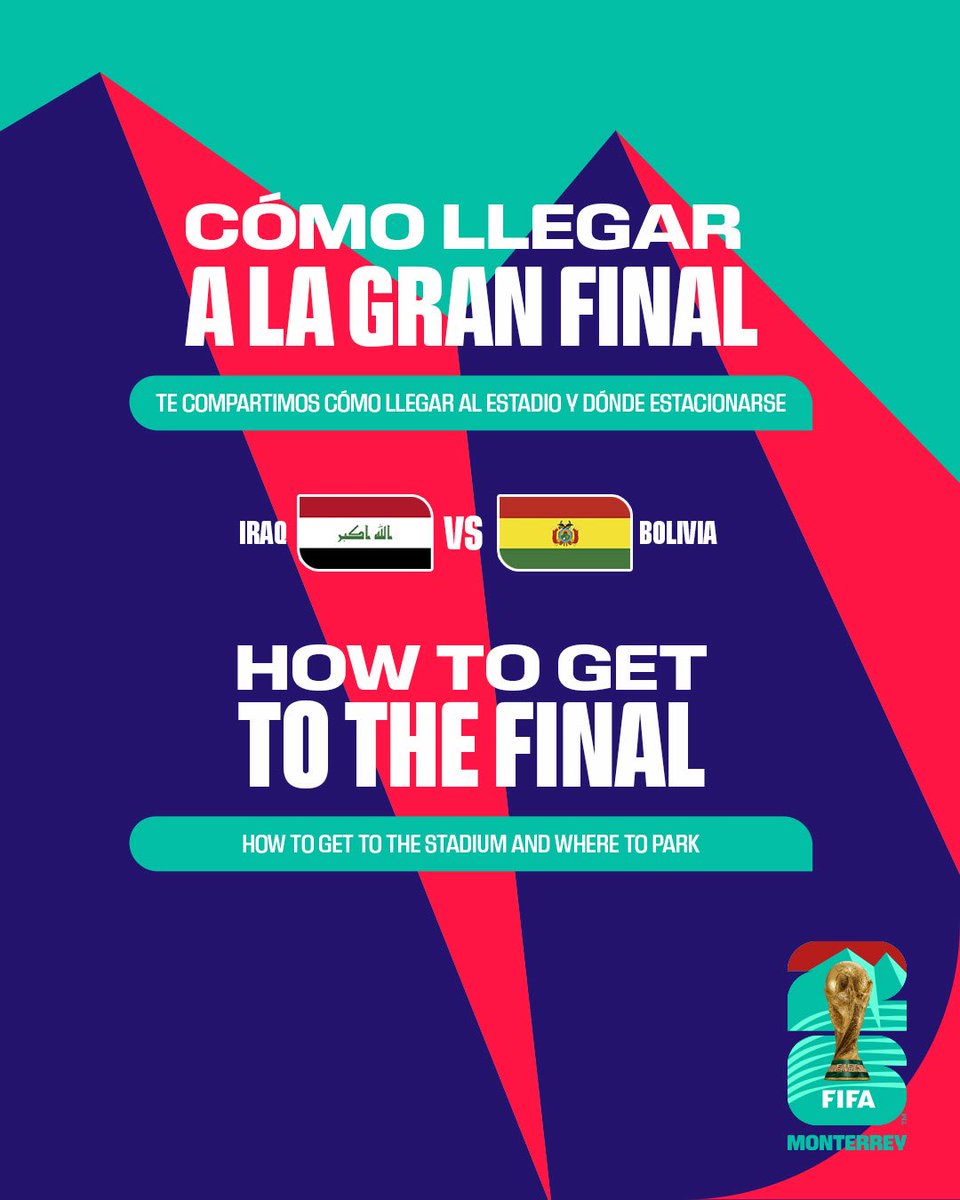 MonterreyFWC26's tweet image. ¡Día de final! Planifica con tiempo tu llegada. 🏆⚽️

¡Nos vemos pronto! 🏟️

-
Final day! Plan your arrival ahead of time. 🏆⚽️

See you soon! 🏟️

#WeAreReady #SomosMonterrey #Somos26