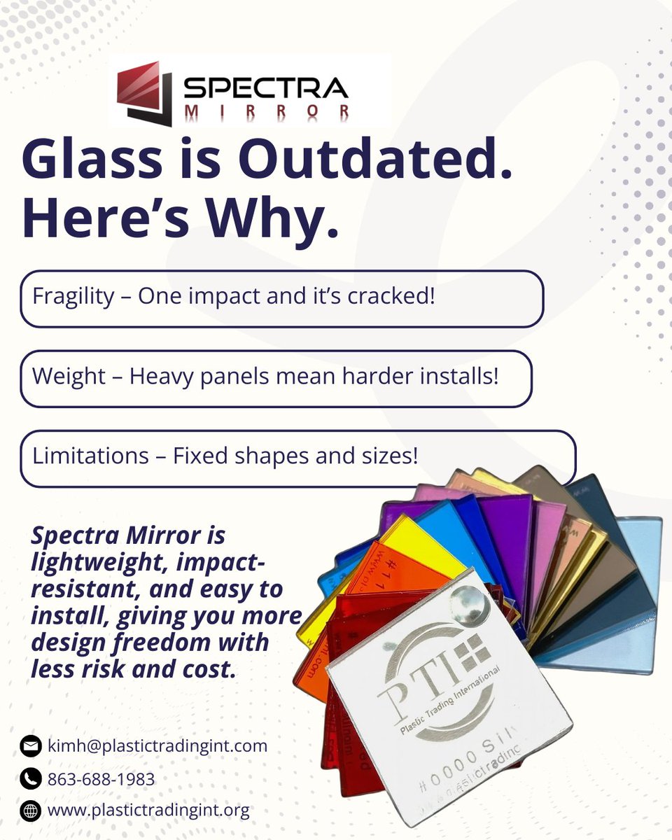 plastradingint's tweet image. Glass had its moment but modern builds demand more.
 Spectra Mirror isn’t the alternative… it’s the upgrade.

Contact us at – (863) 688-1983
Email us at – Kimh@Plastictradinging.com
Visit our website – Plastictradingint.org

#SpectraMirror #AcrylicMirror #ModernConstruction