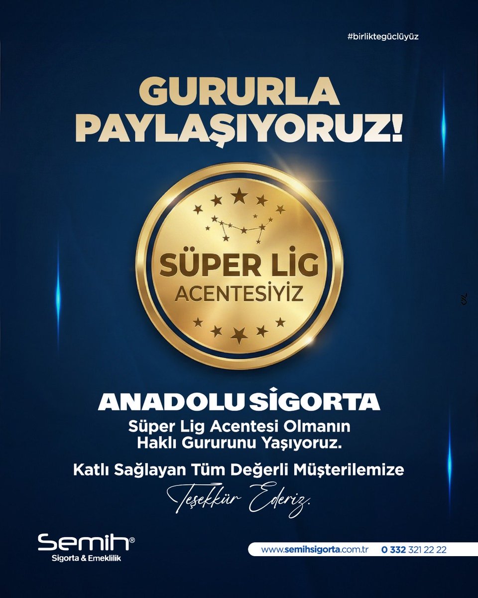 Anadolu Sigorta ailesinin en üst segment acenteleri arasında yer almaktan büyük mutluluk duyuyoruz.
Bizi tercih eden tüm müşterilerimize teşekkür ederiz. 🙏✨

#anadolusigorta #semihsigorta