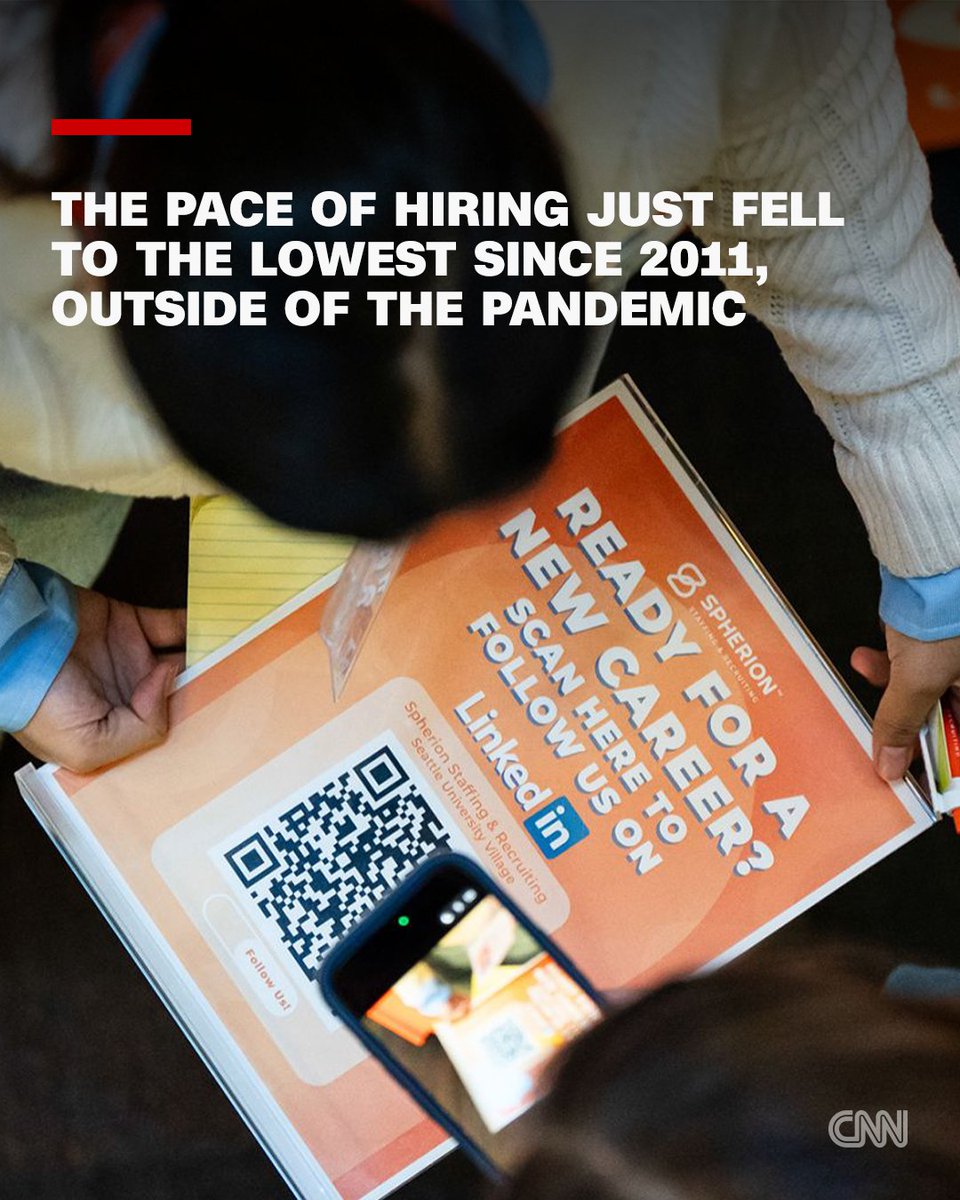 US businesses are adding workers at the weakest pace in 15 years, excluding the onset of the pandemic, new data showed: cnn.it/4s3LxDa