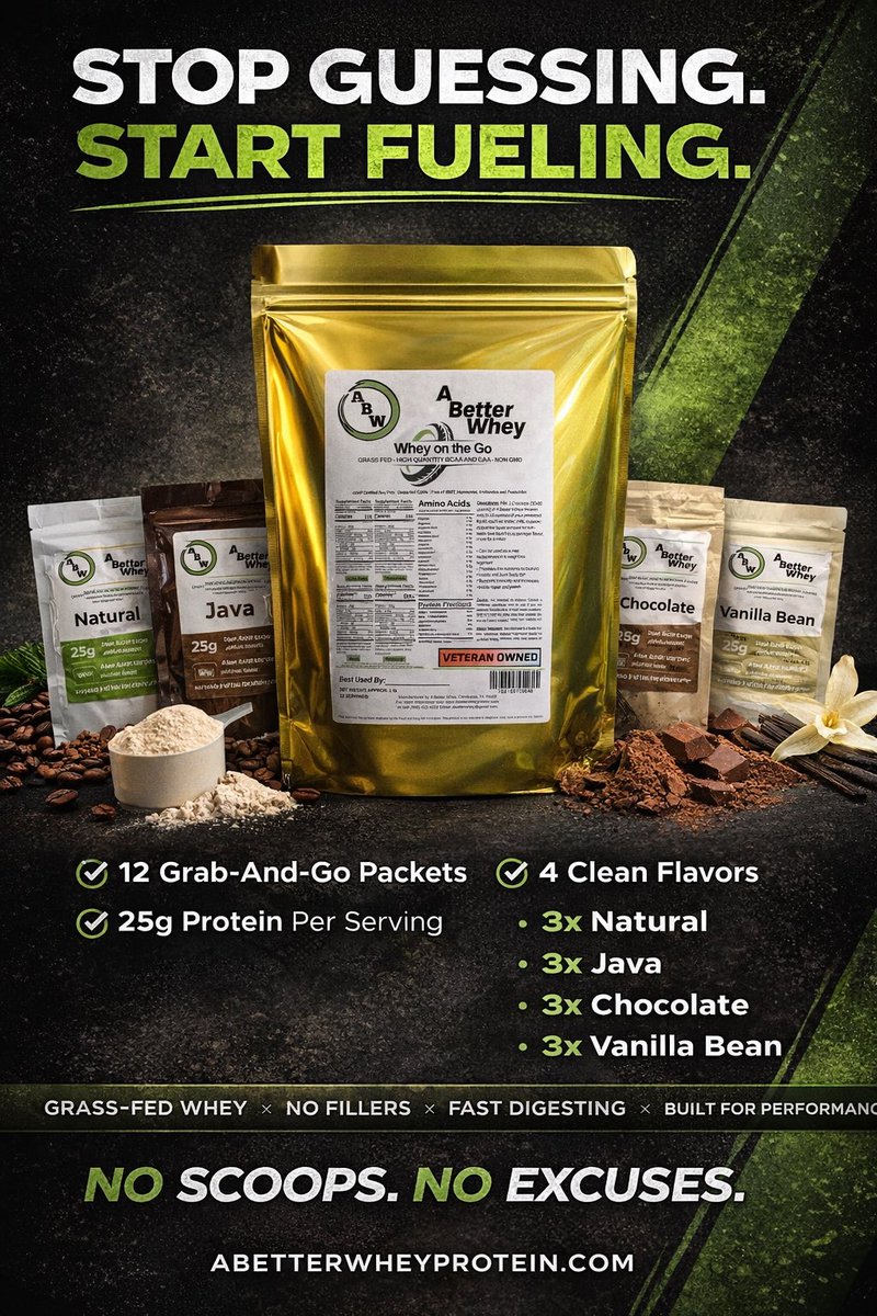 abetterwhey's tweet image. 12 grab and go packets with 25g of clean protein in every serving.🔥
4 flavors. Zero guesswork.
Stay ready wherever the day takes you.
#protein #wheyprotein #grassfedwhey #highprotein #fitnessfuel