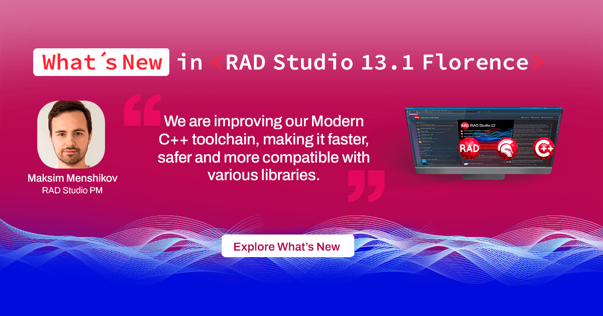EmbarcaderoTech's tweet photo. "We are improving our Modern C++ toolchain, making it faster, safer, and more compatible with various libraries." Maksim Menshikov, RAD Studio PM
See What's New in RAD Studio 13.1: https://t.co/SVWCuWeXjc
#RADStudio #Delphi #CBuilder #Developers #DevTools https://t.co/Eur43nPQE7