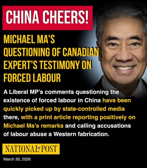 2021Ccmbc's tweet image. 🚨A Liberal MP questions whether forced labour in China even exists…

📰Chinese state media immediately amplifies it, praises him, and calls the evidence a “Western lie.”

A Canadian expert gets smeared.
And Ottawa shrugs.🤷‍♂️

You don’t have to take orders from #Beijing to start