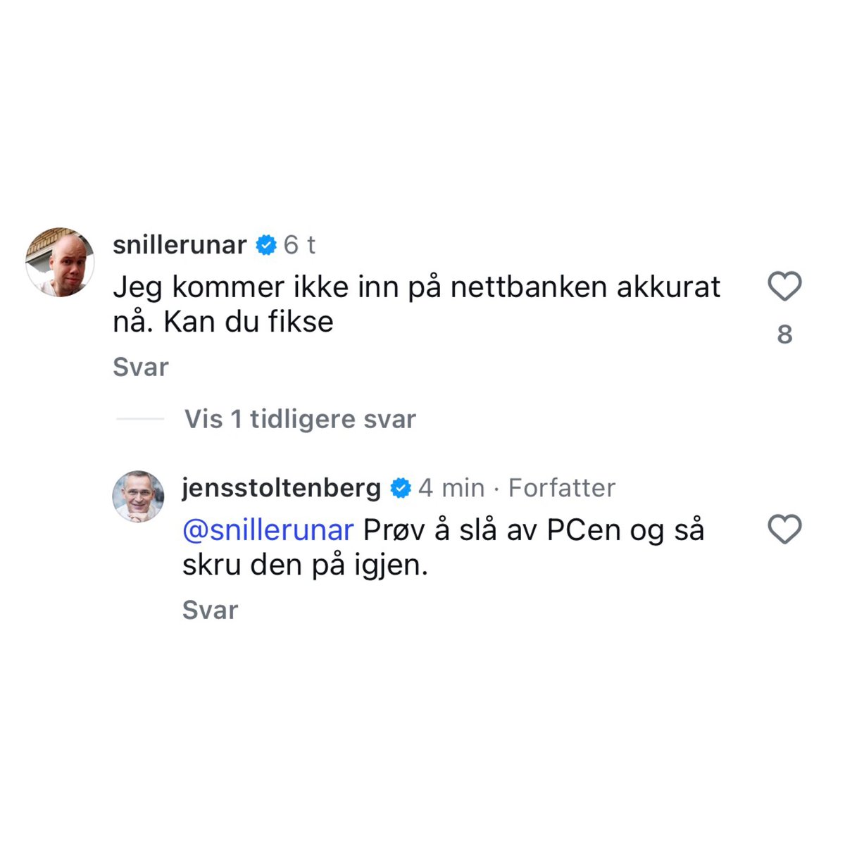 SnilleRunar's tweet photo. Jeg bruker Jens Stoltenberg som tech support. https://t.co/29JDqFxrXJ
