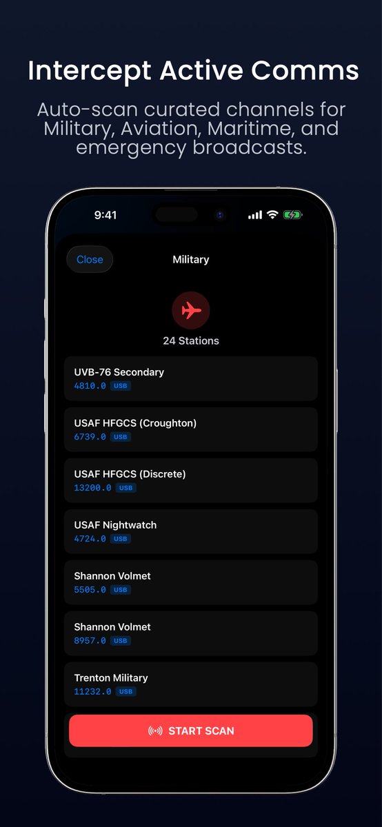 SDRecho's tweet photo. Built for serious monitoring. 🎧 Echo  has features you simply won't find anywhere else on iOS: 

• One UI, every network. Seamlessly integrates KiwiSDR, OpenWebRX, WebSDR, & FM-DX into one premium iOS experience. 

• Zero Friction Tuning: Smart Manual Tuner automatically detects the correct band and triggers server-side profile switching. Just enter the frequency and Echo handles the rest.

• Scanner Mode: Automatically cycle through stations, just like a police scanner. 

• Live Signal Metrics: Real-time SNR sorting to instantly find the strongest receivers. 

• True Background Audio: Playback never drops when you lock your screen or multitask.

Privacy is not optional. 🛡️ No accounts. No tracking. No analytics. No ads.

Echo keeps your favorites on your device. Plus, with the built-in offline EIBI Frequency Database, you’ll be able to browse over 11,000 global stations instantly.