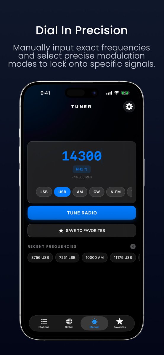 SDRecho's tweet photo. Built for serious monitoring. 🎧 Echo  has features you simply won't find anywhere else on iOS: 

• One UI, every network. Seamlessly integrates KiwiSDR, OpenWebRX, WebSDR, & FM-DX into one premium iOS experience. 

• Zero Friction Tuning: Smart Manual Tuner automatically detects the correct band and triggers server-side profile switching. Just enter the frequency and Echo handles the rest.

• Scanner Mode: Automatically cycle through stations, just like a police scanner. 

• Live Signal Metrics: Real-time SNR sorting to instantly find the strongest receivers. 

• True Background Audio: Playback never drops when you lock your screen or multitask.

Privacy is not optional. 🛡️ No accounts. No tracking. No analytics. No ads.

Echo keeps your favorites on your device. Plus, with the built-in offline EIBI Frequency Database, you’ll be able to browse over 11,000 global stations instantly.