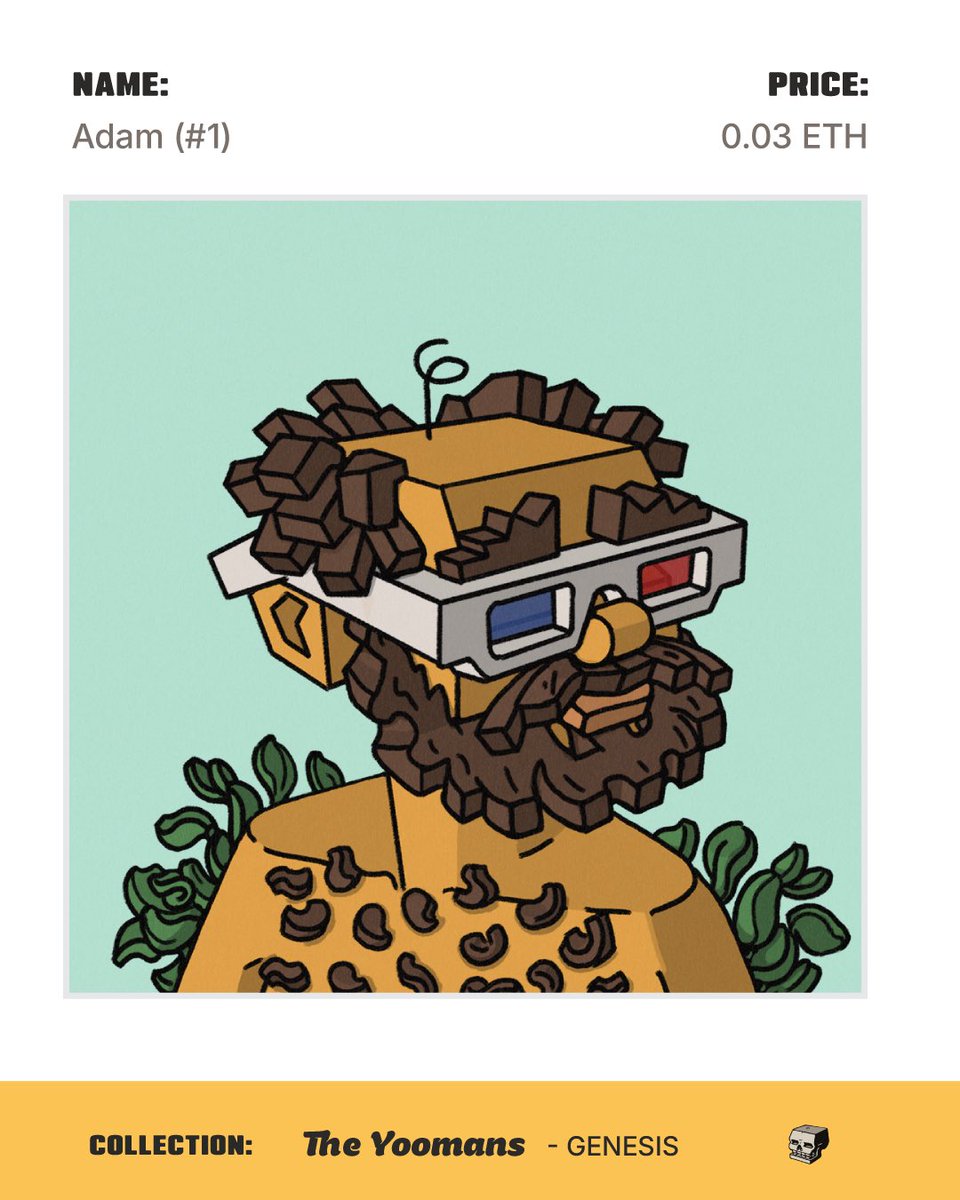 Meet Adam (#1) - The Yoomans Genesis

Adam is the bald king who can see in 3D with nature sprouting around him.

Price: 0.03 Eth

View &amp; buy here 👇
opensea.io/collection/the…

Which Yooman speaks to you the most? Reply below 👇

#TheYoomans #NFTArt