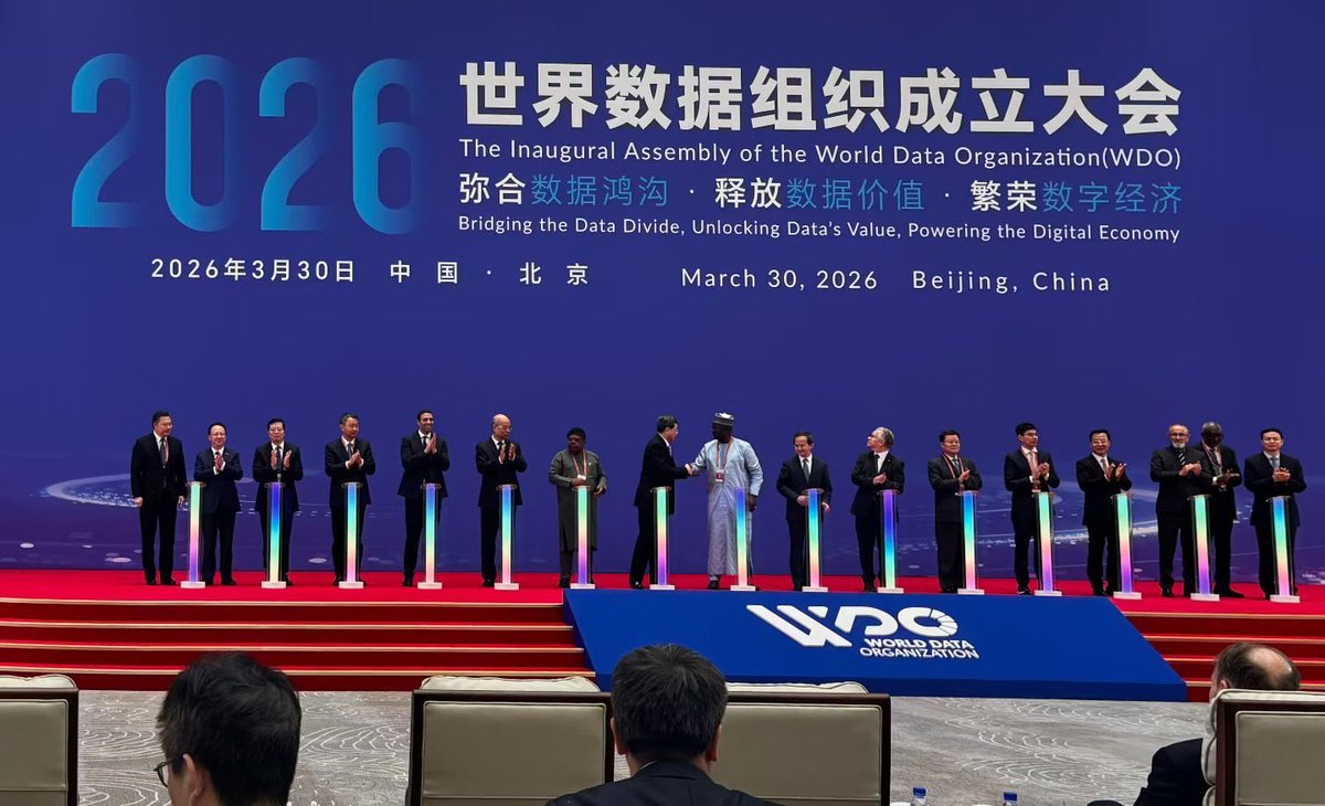 mkah's tweet photo. World Data Organization established in Beijing

https://t.co/3EHzCNkJwL. Muhammadou M.O. Kah, chair of the United Nations Commission on Science and Technology for Development, and vice chair of the UN Data Governance Working Group, addresses the inaugural assembly of the World Data Organization (WDO) in Beijing, capital of China, on March 30, 2026. The inaugural assembly of the WDO was held in Beijing on Monday, with the theme of jointly building a data cooperation platform and sharing digital development opportunities. [Xinhua/Yin Gang]

https://t.co/7qqW6HyfRS