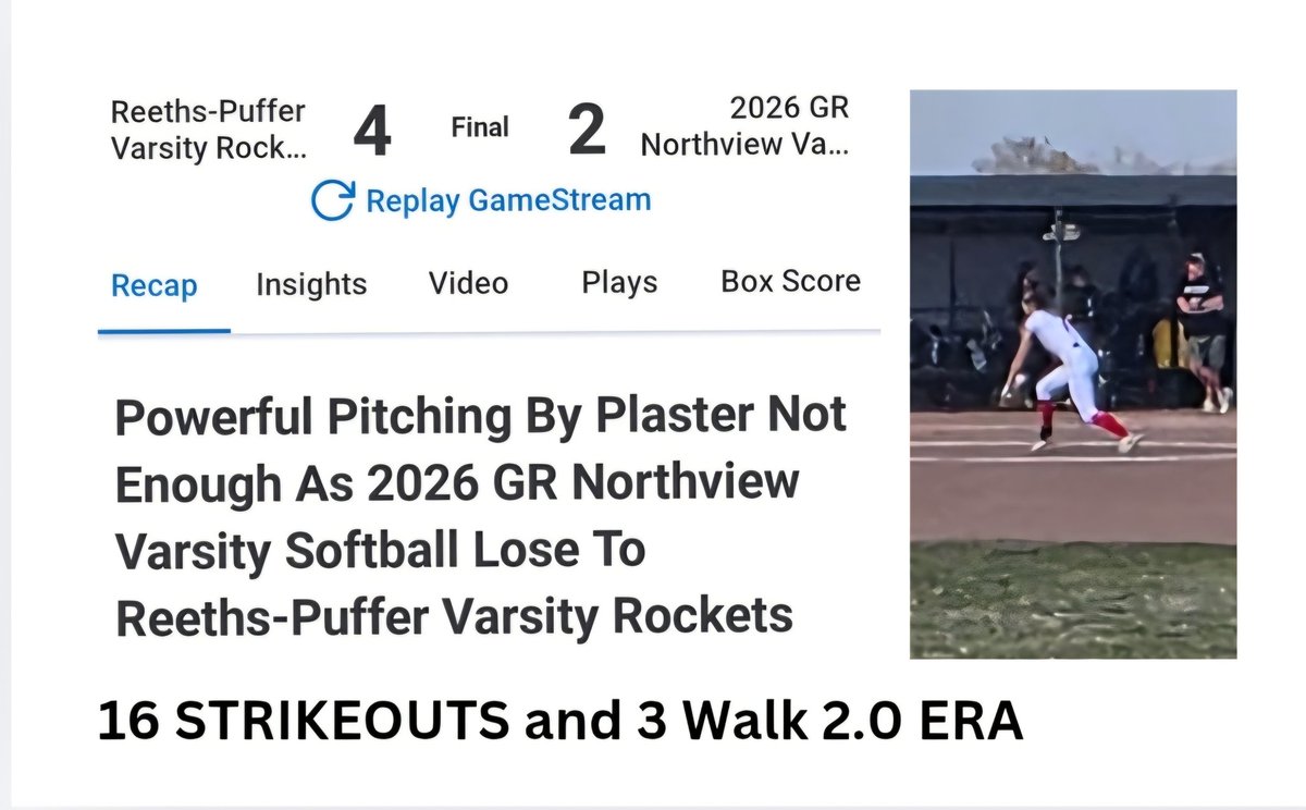 NevaehPlaster's tweet photo. Hard loss but still a good day on the mound.
16 STRIKEOUTS and 3 Walk 2.0 ERA https://t.co/Vr44yNXPas