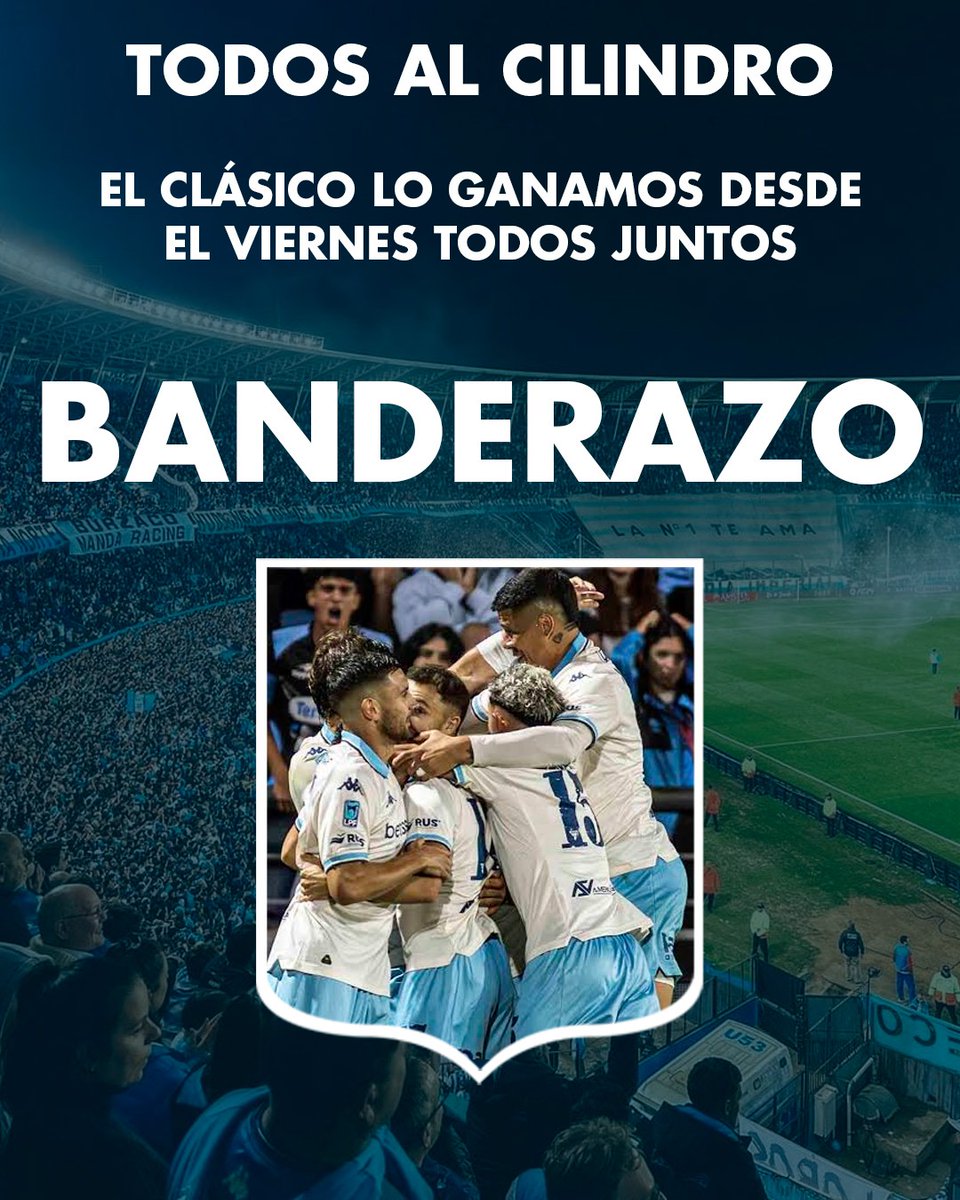 SE VIENE BANDERAZO DE #RACING EN LA PREVIA DEL CLÁSICO ANTE #INDEPENDIENTE ⚠️

📅 Viernes
⏰️ 18.30 hs
🏟 Cilindro de Avellaneda