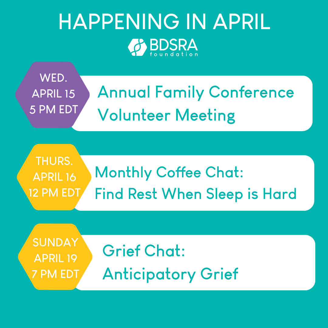 BDSRA's tweet photo. Mark your calendars! 🗓️ Here’s what to look out for this month:

Conference Volunteers: https://t.co/Ye0ylViI4f 
Coffee Chat: https://t.co/R5Vy3HXjVo
Grief Chat: https://t.co/mUjDMIC8VB 

#BattenAdvocatesForACure BDSRAconference2026 #chicago #coffee #chat #grief https://t.co/MpeN2aFX2y