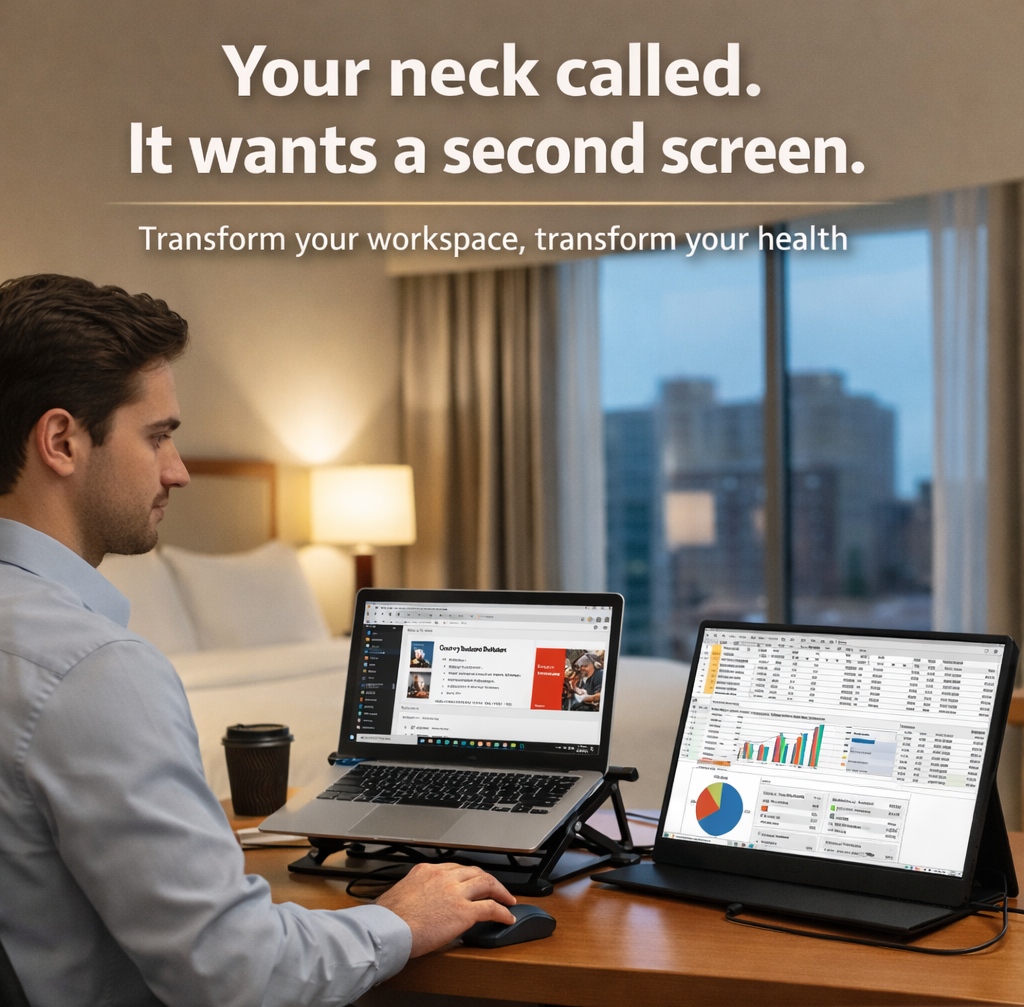 UrbanFactoryWW's tweet photo. Your neck called. It wants a second screen. 📱 Eye strain and afternoon fatigue are signs of a bad setup. The DUPLEE 15.6'' portable monitor improves your posture so you perform better, longer—even on the road. Your body will thank you!
#Ergonomics #HealthyWorkspace #DUPLEE https://t.co/FzyXdQf1rw