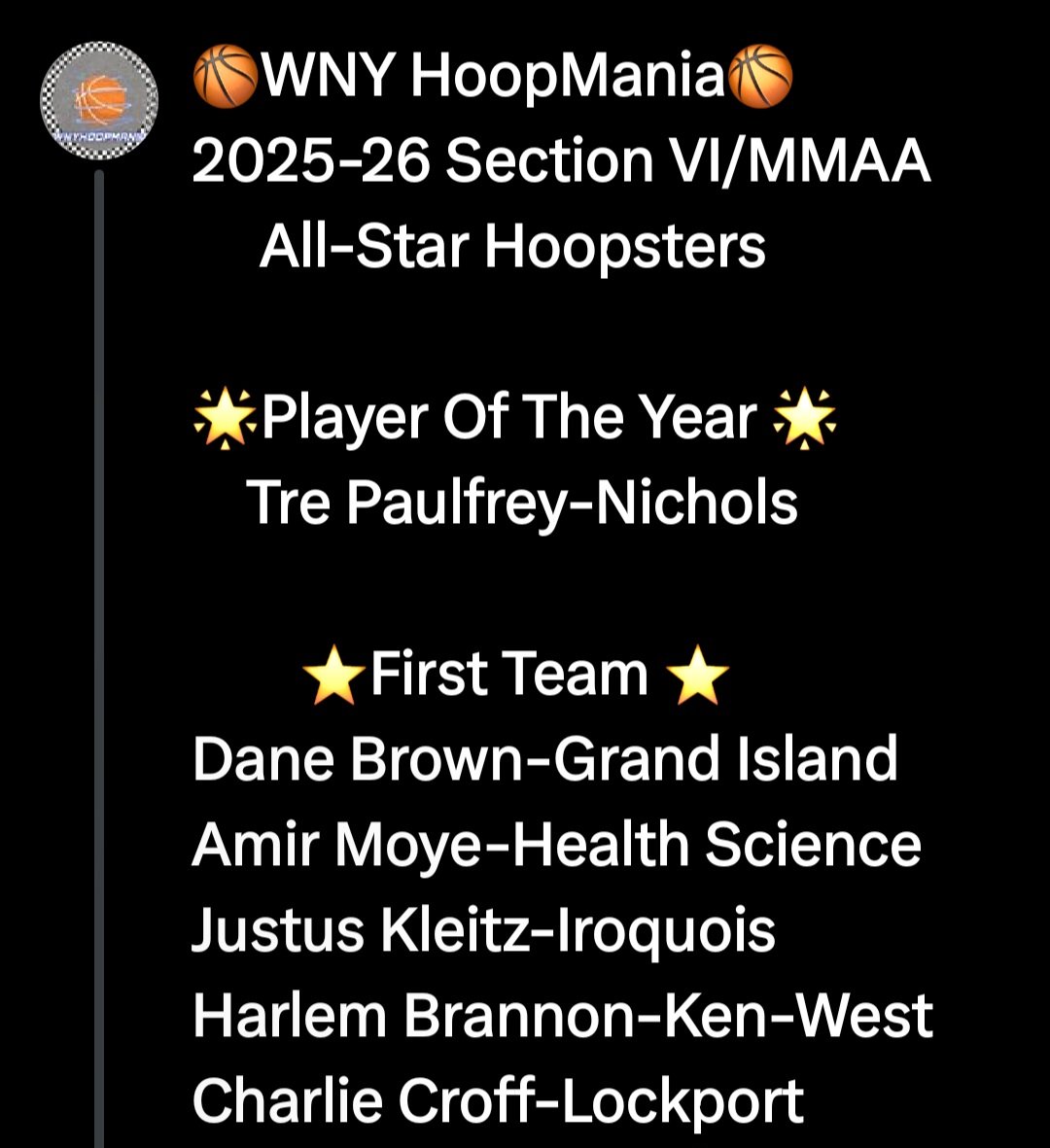 wnyhoopmania's tweet photo. 🏀WNY HoopMania 🏀 
2025-26 Section VI/MMAA 
   All-Star Hoopsters https://t.co/dNqKtMGQPM