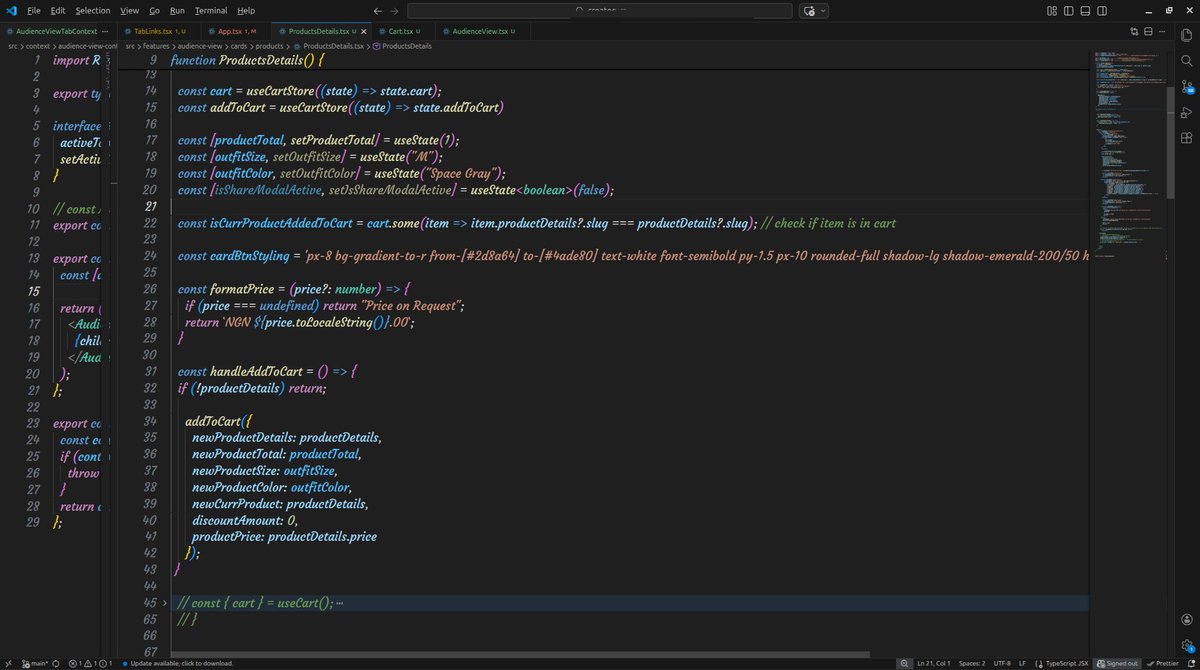 naijadebugger's tweet image. Day 79/100 🚀#100DaysOfCodeAndDesigns with @SarcasticGeek4u 

continued refactoring my project. this time around, moved cart logic fully from Context to #Zustand

no more CartProvider, just a global store handling state

gradually replacing the remaining Providers