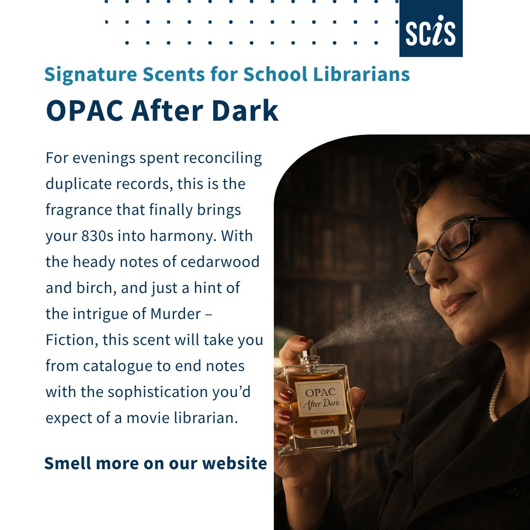 scisdata's tweet photo. 📣Introducing limited edition SCISSSSL: SCIS Signature Scents for School Librarians 👃🌸🪄🥰 Each bottle has its own Dewey and spine label! Discover four scents evoking literacy, referencing, and 'old books.' Click here: https://t.co/l0rclM51Yu https://t.co/PBZ5PGLEsw