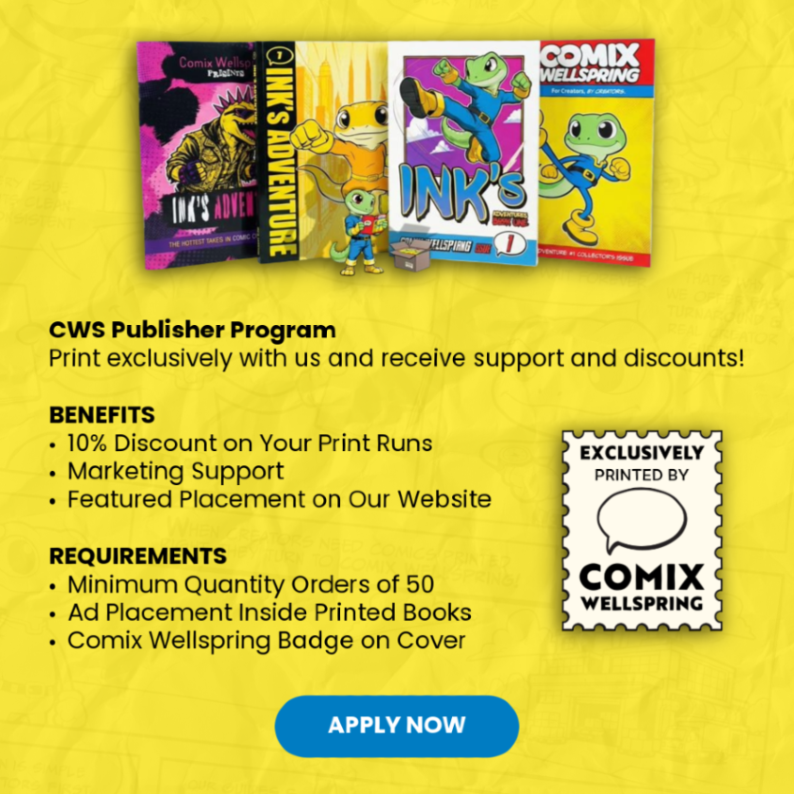 ComixWellSpring's tweet photo. We are launching a NEW Publisher Program!

Do you have a publishing org? Would you like to save your creators some the headache of hunting for their own printer? We have you covered!

Apply today and receive up to 10% off your print runs: https://t.co/iTj5DP17hT https://t.co/HRbXL9zVre