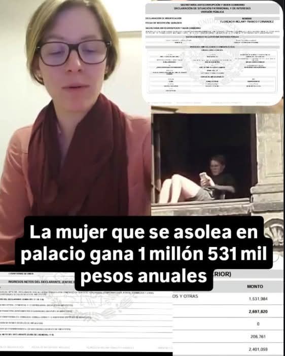 Conoce a la mujer que se asoleaba en Palacio Nacional; gana 1 millón 531 mil pesos anuales

Florencia Melany Franco Fernández es quien tomaba el sol desde Palacio Nacional. Es directora general de coordinación del secretario de Hacienda y gana 1 millón 531 mil pesos anuales,
