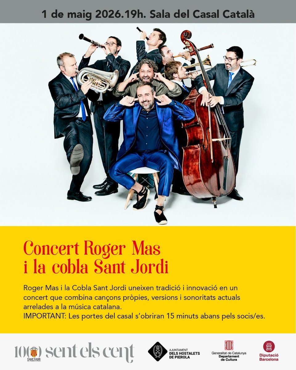 casalhopierola's tweet photo. Ens fa especial il·lusió poder gaudir d’un concert del Roger Mas i la cobla de Sant Jordi a casa nostra, no us ho podeu perdre! 🔝✨Ja teniu les entrades a la venda 🥳🗓️ @HoPierola 
Sent els 100 ♥️
https://t.co/9qr1hyDv6t https://t.co/CioScfo5J2