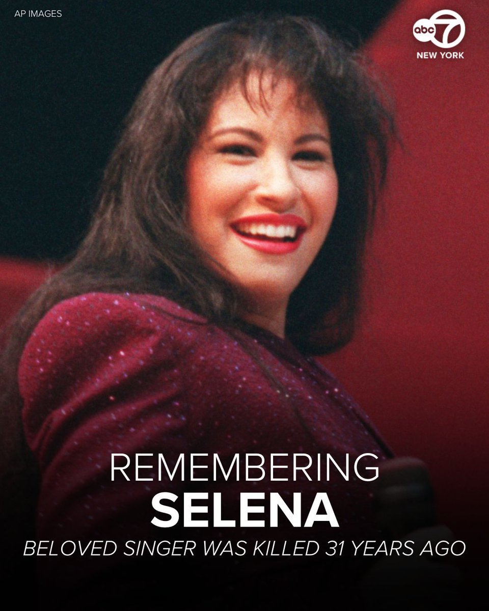 ABC7NY's tweet photo. Known as “the Queen of Tejano,” Selena rose to stardom and won a Grammy during a Tejano music boom in the early 1990s. Her hits included “Bidi Bidi Bom Bom,” “Como la Flor,” “Amor Prohibido,” “No Me Queda Mas” and “Tu Solo Tu.”
She opened the floodgates for a new generation of contemporary artists of Latin descent who would go on to enjoy huge popularity with mainstream American audiences. She often sang in Spanish and spoke in English, reflecting a cross-cultural identity that resonated with listeners.
“Dreaming of You,” her English-language crossover album released a few months after her death, topped the Billboard 200 and featured the hits “I Could Fall in Love” and “Dreaming of You.”
In 1995, she died after being shot by Yolanda Saldívar, the president of Selena’s fan club, who was found to have been embezzling money from the singer. Last week, Saldívar was denied parole and will continue serving a life sentence.