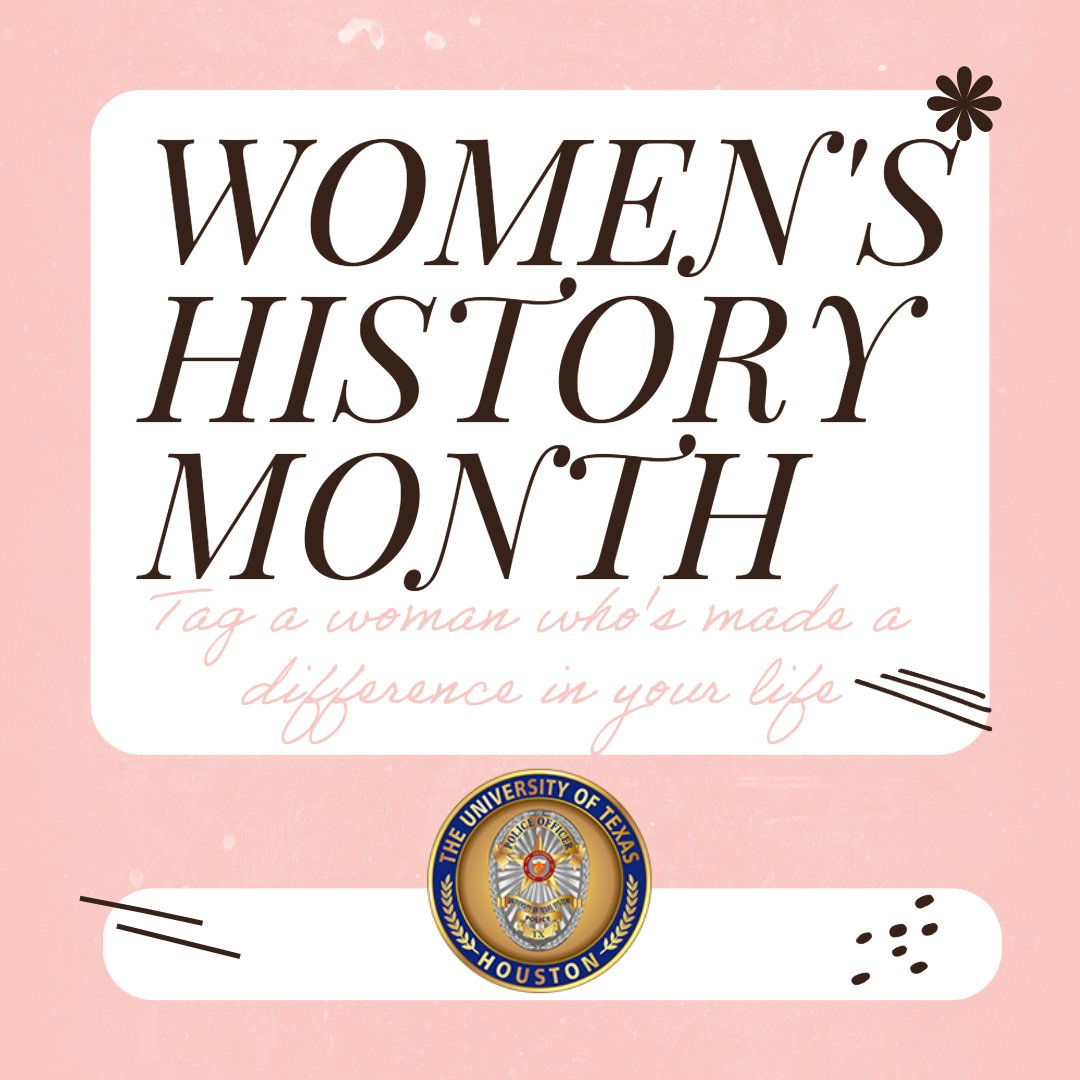 UTPoliceHouston's tweet image. As we close out women's history month tag a woman who's made a difference in your life in the comments. 

Thank you to every woman who has made a difference in the lives of others, we salute you today and everyday. 

#TagSomeone #WomensHistoryMonth #UTPolice #ThankYou