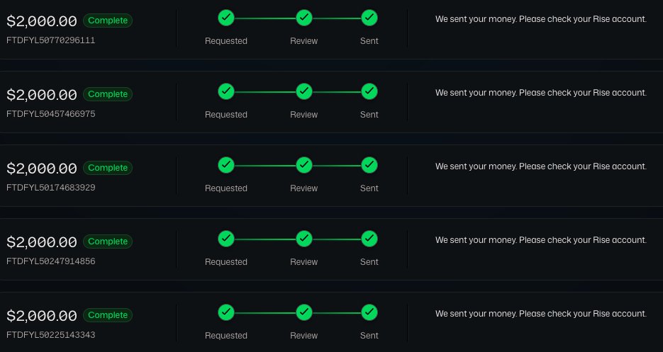 darling_trades's tweet photo. From Request ➡️ Approval ➡️Payout hitting my Rise account it only took 17 Min @Tradeify Loving the new Update ✨
#futurestraders Dont forget the Real-time dashboard update, clear all objectives and request payout immediately 🔥
@BrettSimba @GandalfTrader 🫡 https://t.co/3lipspQMLw