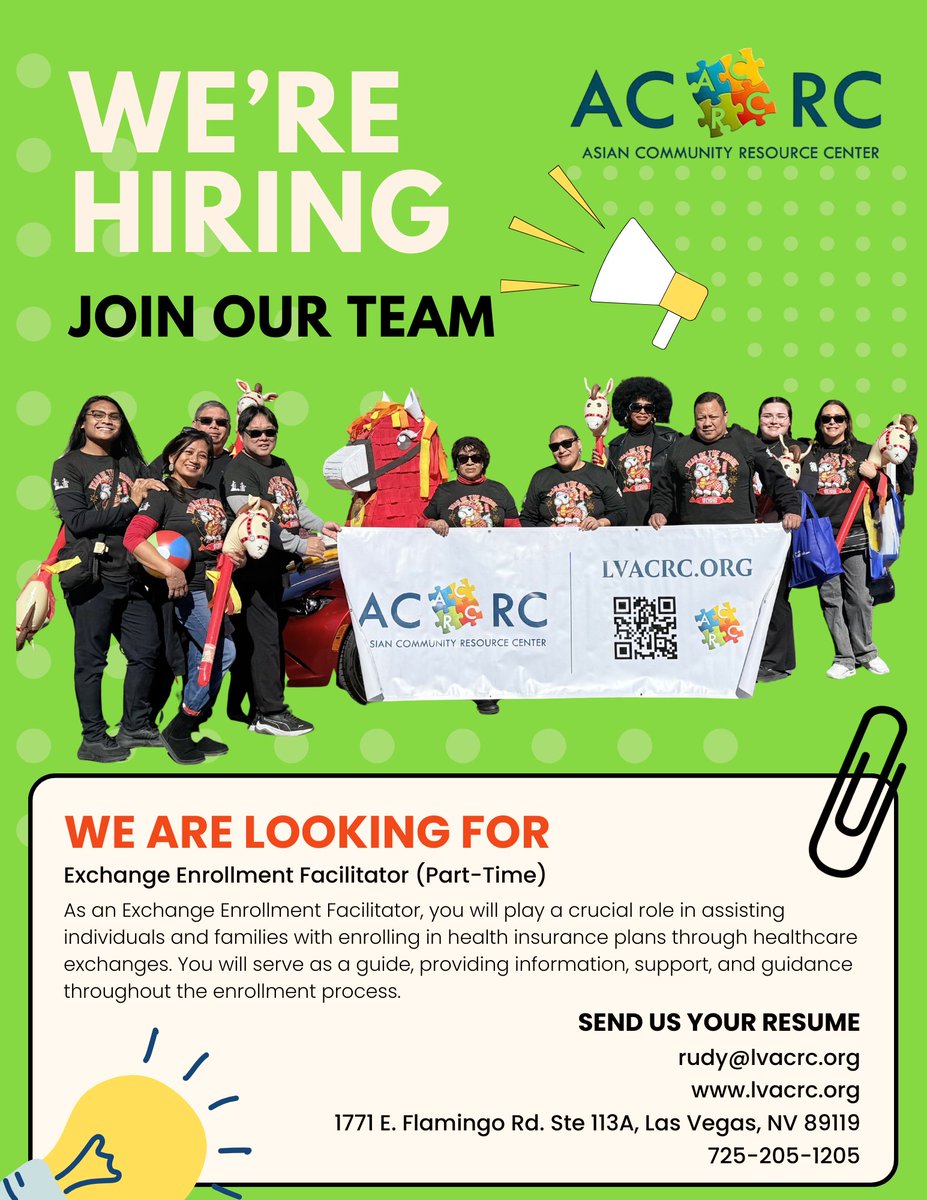 LVACRC's tweet photo. We are growing our team at ACRC! We’re looking for a passionate Exchange Enrollment Facilitator to help individuals and families navigate health insurance enrollment.
Bilingual candidates are highly preferred! 
Send your resume to rudy@lvacrc.org 

#Hiring #CommunityOutreach https://t.co/RdQm14RM4q