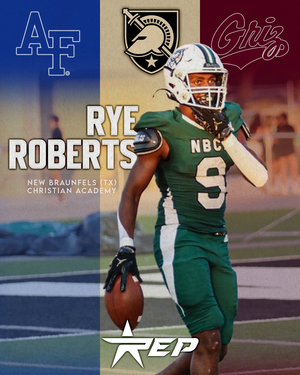 REPFootballRec's tweet photo. REP Football February/March Offer Update:

2027 ATH Rye Roberts (@RyeRoberts9) - New Braunfels (TX) Christian Academy

Offered by @AF_Football, @ArmyWP_Football, and @MontanaGrizFB 

#REPFootball #FootballRecruiting https://t.co/f1U7NsfenF