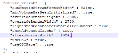 dorpomi_'s tweet photo. After all of that I realized I can just search for "driver_vrlink" and find all of the available settings. And so I discovered "overrideRenderWidth" and "overrideRenderHeight"! I set those to 2700x2880 (1.5x of 1800x1920 of QPro) and the stream resolution was noticeably better https://t.co/V6qstoYrX1