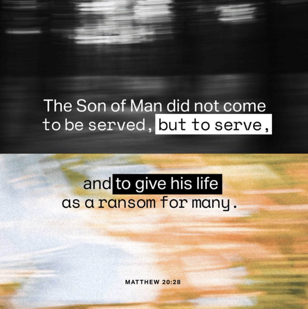 bwkeyboardman's tweet photo. Matthew 20:28 TPT
“For even the Son of Man did not come expecting to be served but to serve and give his life in exchange for the salvation of many.”
#BibleVerse https://t.co/HVuupi3ooL