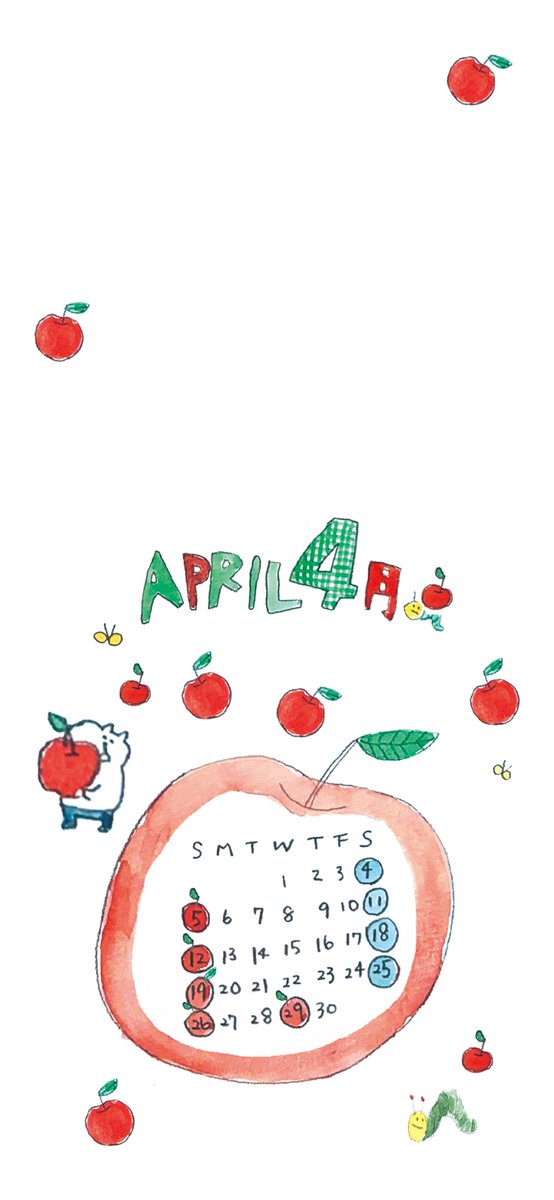 spicanoniwa's tweet photo. 4月ですね🌸今月のカレンダーです🍎壁紙は切手風です😆 https://t.co/Sq3CLwK93w