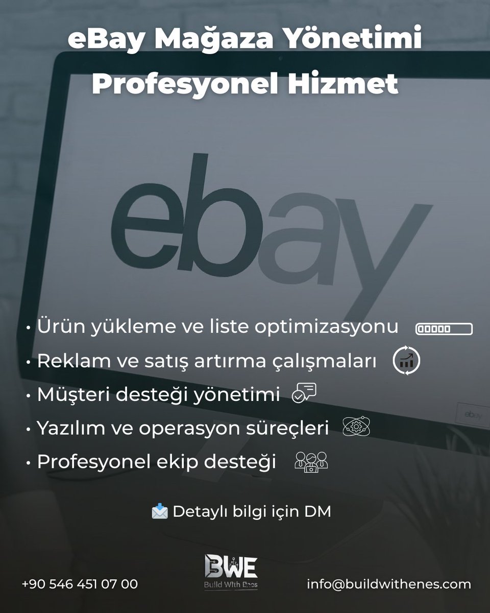 buildwithenes's tweet photo. eBay mağazanızın yönetimini profesyonel ekibimize bırakın 🚀

Mağazanızın analizini yapıyor, eksiklerini tespit ediyor ve süreci tamamen devralıyoruz.

Ürün yükleme & liste optimizasyonu
Reklam ve satış artırma çalışmaları
Müşteri desteği yönetimi
Yazılım ve operasyon süreçleri

Siz sadece kazancınızı takip edin,
eBay mağazanız güvenle büyüsün.

📲 Telegram grubumuza katılabilirsiniz:
https://t.co/8YSI78P6lY

🌐 https://t.co/kXDgkLsG6p
📞 +90 546 451 07 00
✉️ info@buildwithenes.com

📩 DM’den de ulaşabilirsiniz

#ebay #dropshipping #ebaydropshipping #eticaret #dropshippingturkiye #ebayturkiye