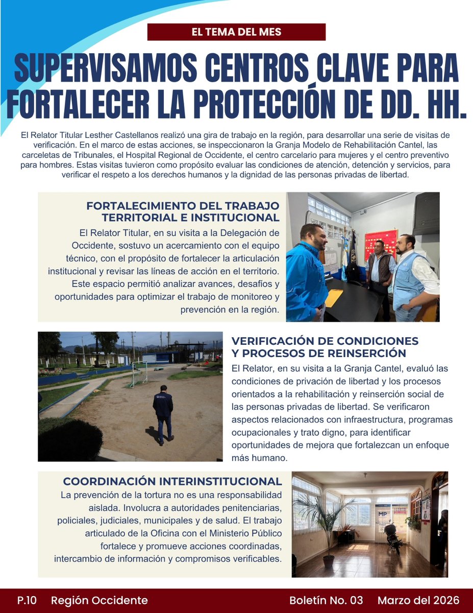 OPToccidente's tweet photo. 📌 Fortalecimos la dignidad humana
La Región Occidente del Mecanismo Nacional de Prevención de la Tortura, durante marzo de 2026, impulsó acciones en los Centro de Detención. Destacamos el cambio de presidencia como un proceso de continuidad institucional basado en la integridad. https://t.co/QbTDwtKLRh