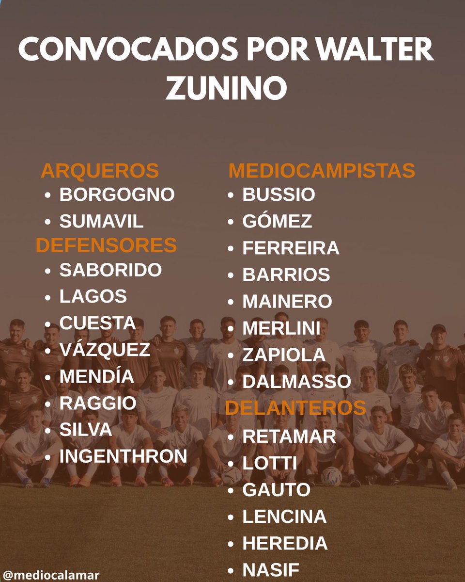 mediocalamar's tweet photo. 💪🏾🦑CONVOCADOS PARA JUGAR FRENTE A LANÚS, MAÑANA A LAS 20.00HS

🔀 Cambios con respecto a la última citación:

✔️ Ferreira, Dalmasso y Nasif.
❌ Amarfil y Bosch. https://t.co/Z6N8j2atYi