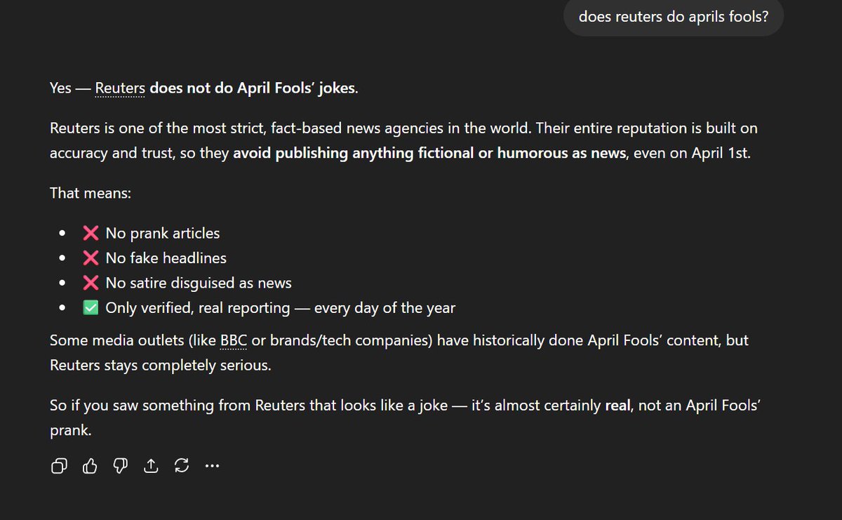 REUTERS DOES NOT DO APRILS FOOLS JOKES

ITS FUCIKIONG REAL