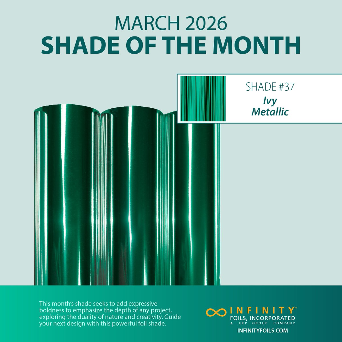 InfinityFoils's tweet photo. Create resilient and intense designs with our remarkably deep Shade of the Month: Ivy Metallic in Shade 37 ✨

Shop this month’s trending shade online at https://t.co/o31sRXoXj8! https://t.co/OPekICqMPb