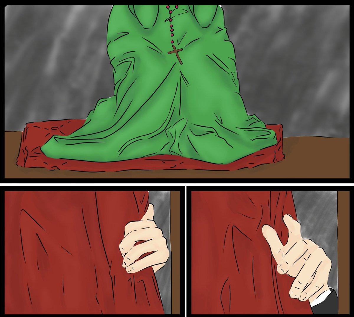 wholetthshappen's tweet photo. I’m super late to posting this but here’s a little comic I did inspired by “I practice what I preach (and I’m pretty on my knees)” by the incredibly talented @this_sawyer 

Please go read it bc this fic has rewired my brain chemistry: https://t.co/5gmttayOpc
#rumira https://t.co/s0oO51KIWi